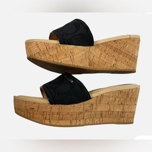 Coach slide on wedge sandals black with silver COACH logo